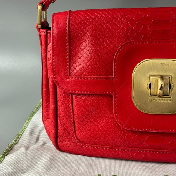 Longchamp Gatsby Python Embossed Leather Shoulder Bag in Red - Picture 2 of 14